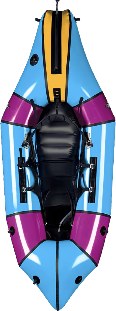 a blue and purple inflatable raft