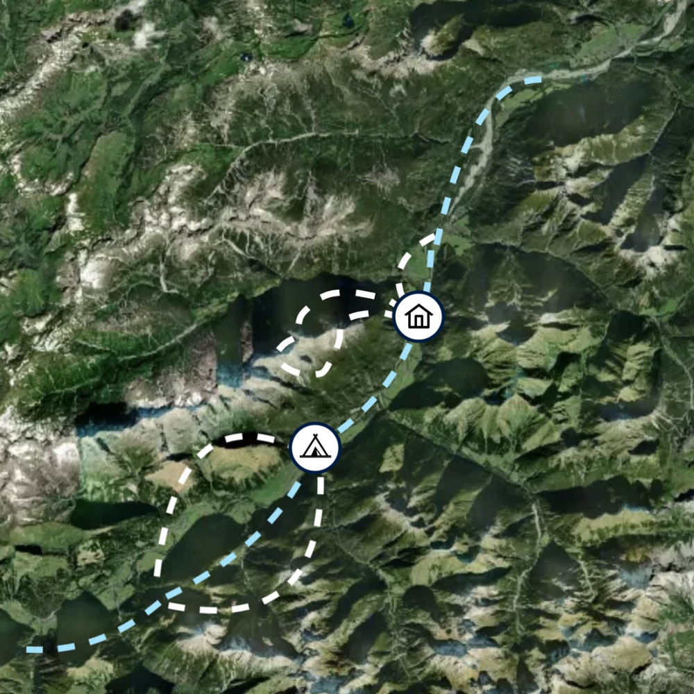 a map of a mountain range 5 day packraft trail